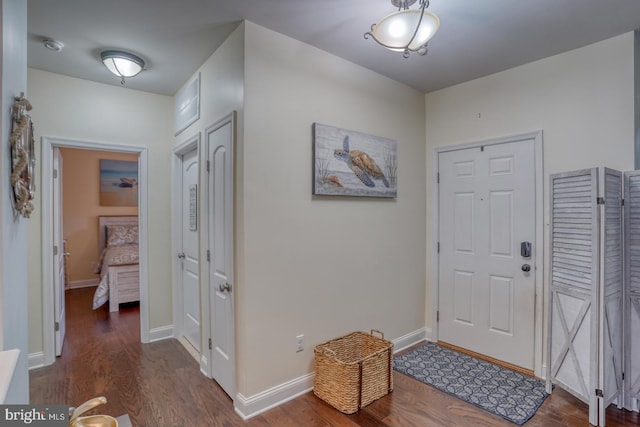 entryway with dark hardwood / wood-style flooring