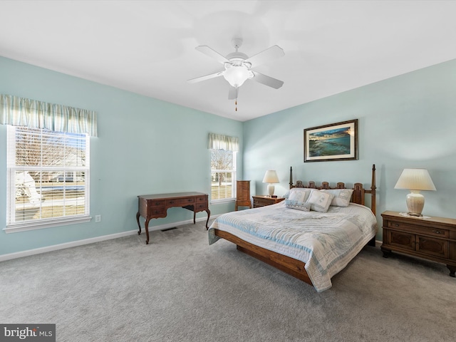 bedroom featuring carpet flooring and ceiling fan