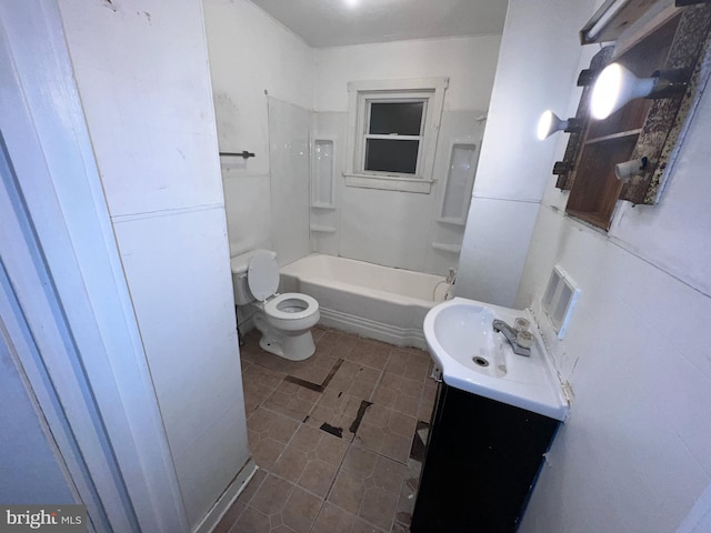 full bathroom featuring shower / tub combination, vanity, toilet, and tile patterned flooring