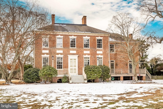 view of snow covered building