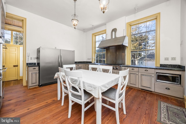 dining area with sink, dark hardwood / wood-style floors, and a wealth of natural light