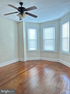 unfurnished room with wood-type flooring and ceiling fan