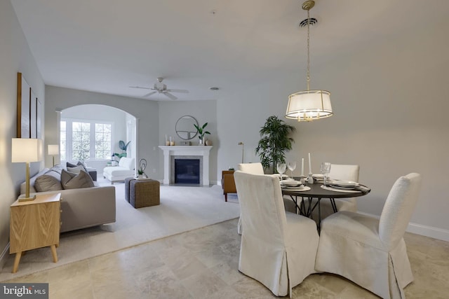 dining room with ceiling fan