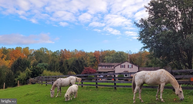 surrounding community with a rural view and a lawn