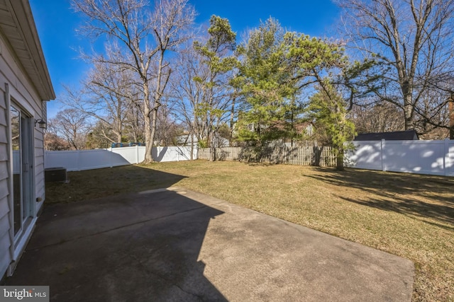 view of yard featuring a fenced backyard and a patio