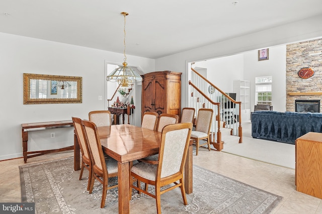 dining space with a fireplace