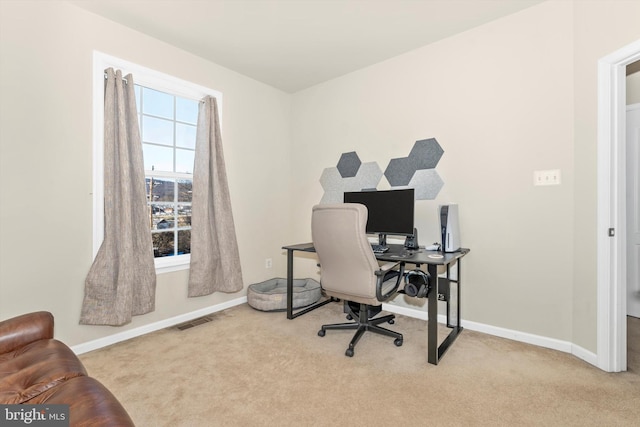 view of carpeted home office