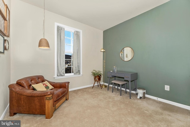 living area with light colored carpet