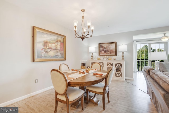 dining room featuring light hardwood / wood-style flooring and a chandelier