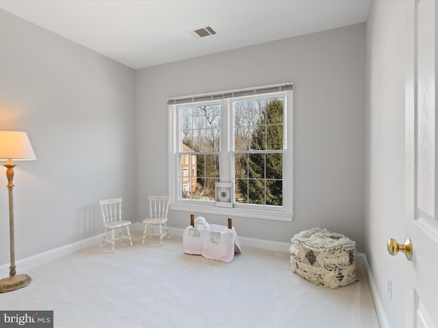 sitting room with carpet floors