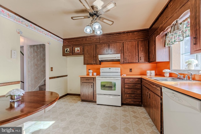 1 Keats Dr, Claymont, DE 19703 - kitchen featuring ceiling fan, white appliances, and sink