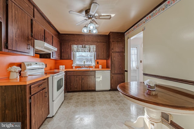1 Keats Dr, Claymont, DE 19703 - kitchen featuring ceiling fan, white appliances, and sink