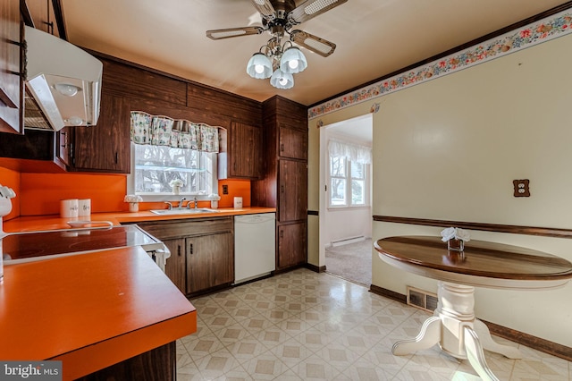 1 Keats Dr, Claymont, DE 19703 - kitchen with ceiling fan, dishwasher, sink, and dark brown cabinets