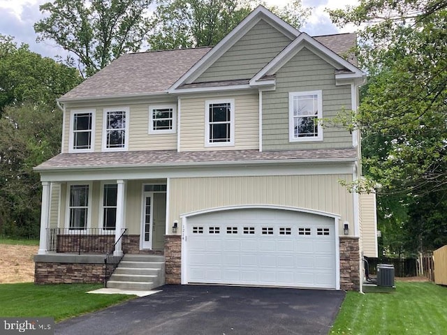 1394 B And A Blvd, Arnold, MD 21012 - craftsman-style house with a porch, stone siding, asphalt driveway, an attached garage, and a shingled roof