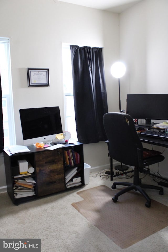 view of carpeted office space