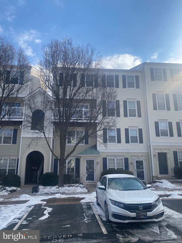 view of snow covered property