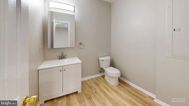 bathroom featuring vanity, hardwood / wood-style flooring, and toilet