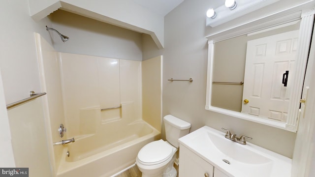 full bathroom with vanity, shower / bathtub combination, and toilet