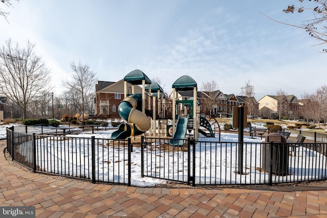 view of snow covered playground