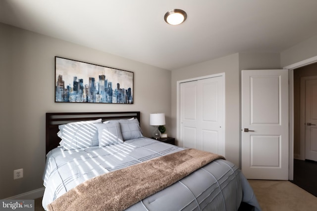 bedroom featuring carpet floors and a closet