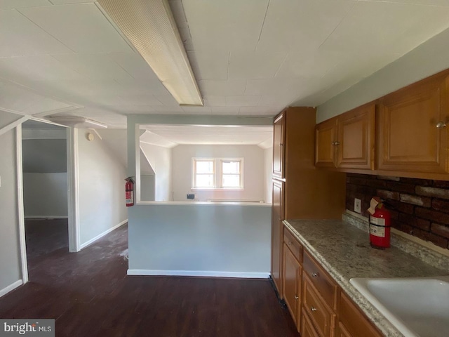 kitchen featuring dark wood-type flooring, sink, and tasteful backsplash