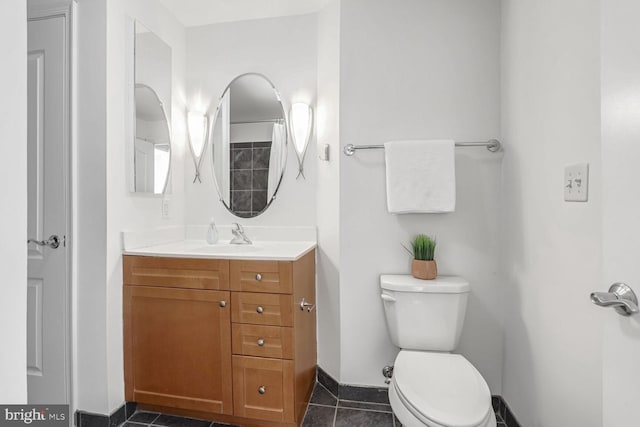 bathroom featuring tile patterned flooring, vanity, and toilet