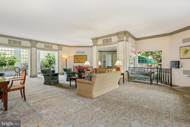 living room featuring ornamental molding