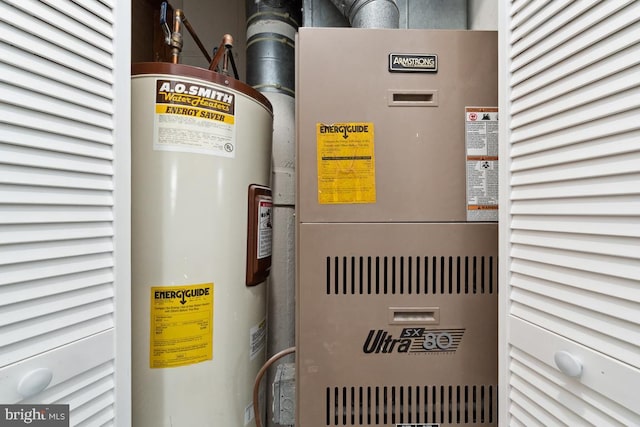 utility room with heating unit and water heater