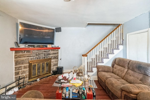 living room with a fireplace