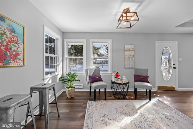 living area with dark hardwood / wood-style flooring