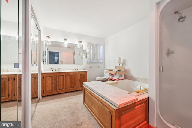 bathroom with vanity and separate shower and tub