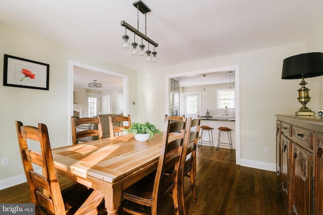 dining area with dark hardwood / wood-style floors