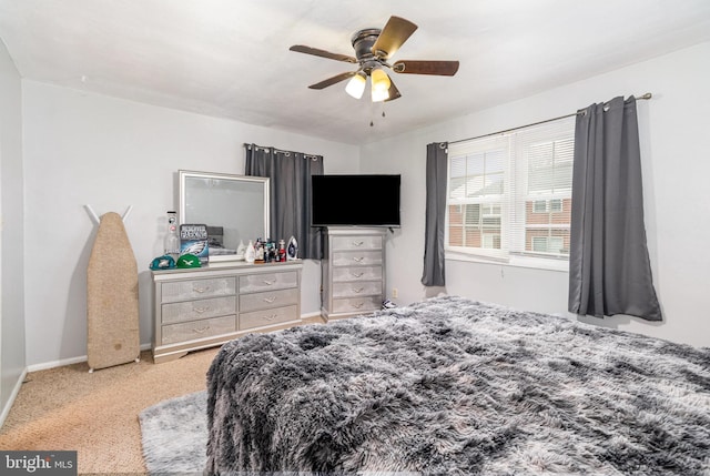 bedroom featuring carpet floors and ceiling fan