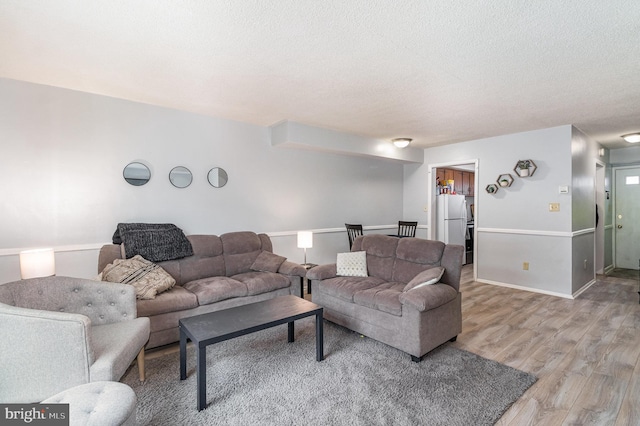 living room featuring hardwood / wood-style floors and a textured ceiling