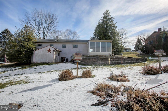 view of snow covered property