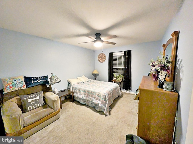 bedroom featuring carpet and ceiling fan