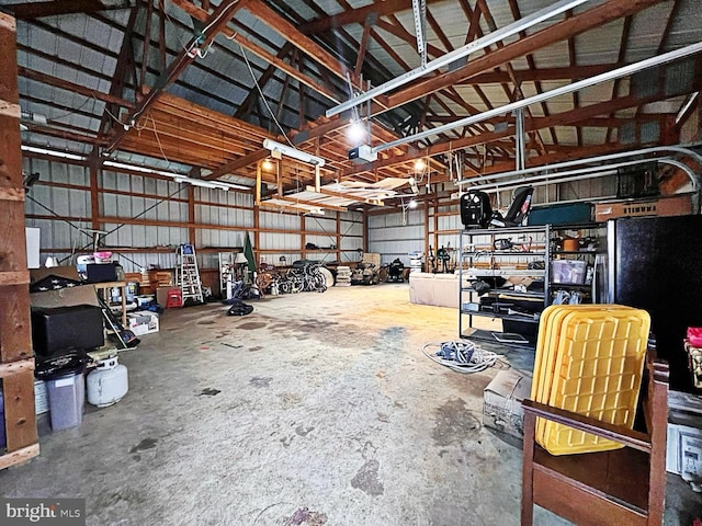 garage with metal wall