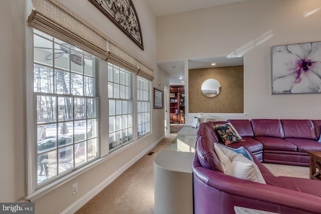 living room featuring carpet