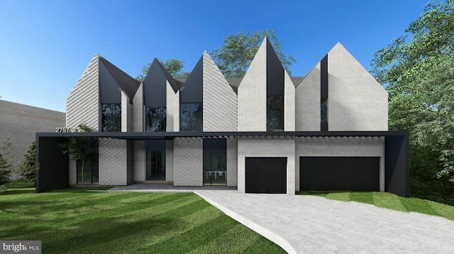 view of front facade with a garage and a front lawn