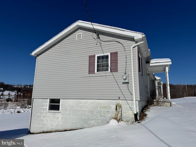 view of snow covered exterior