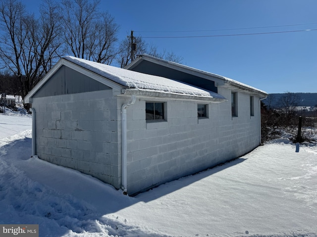 view of snow covered exterior