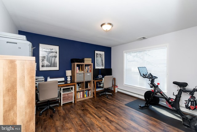 office with dark wood-type flooring