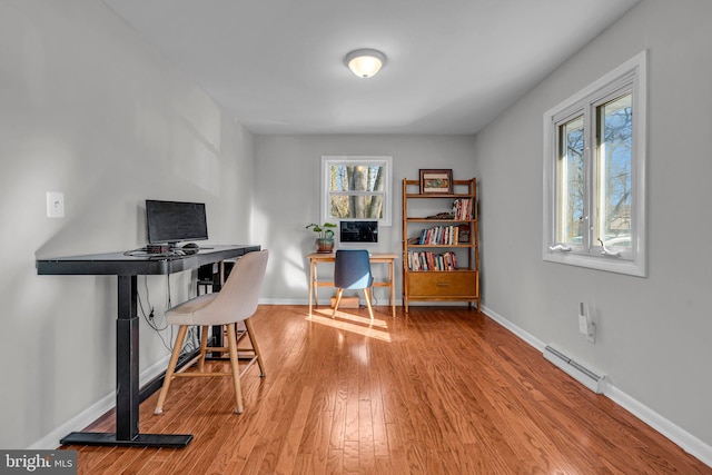 office space with light hardwood / wood-style flooring