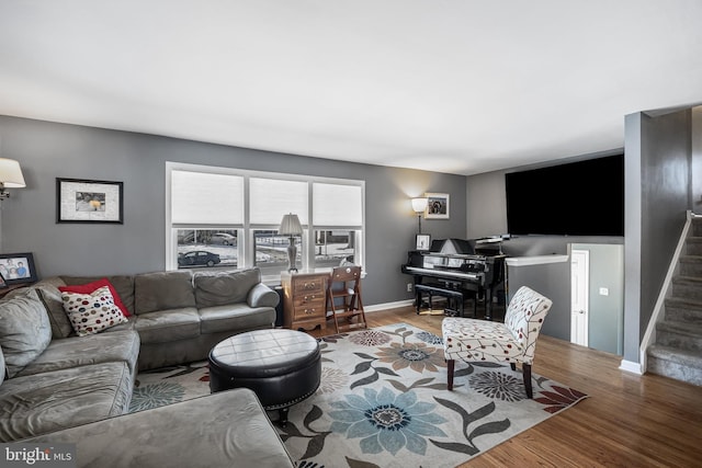 living room with hardwood / wood-style floors