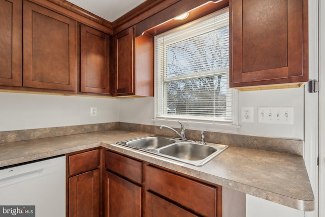 kitchen with white dishwasher and sink