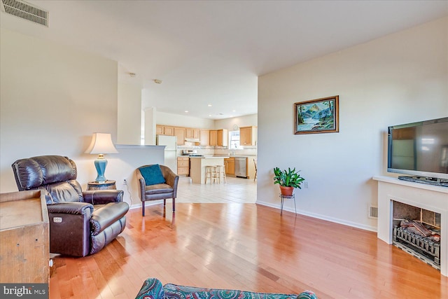 living room with light wood-type flooring