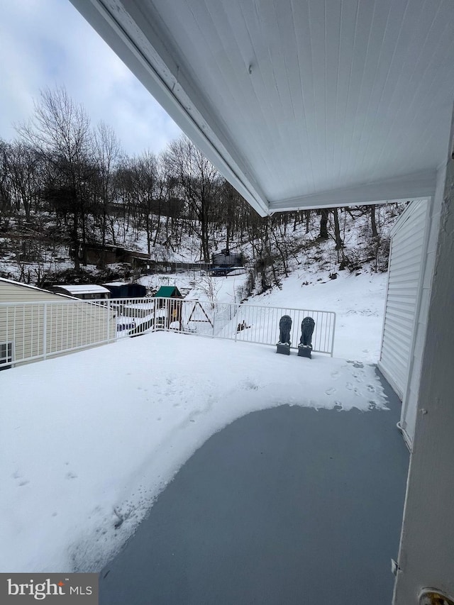 view of yard covered in snow