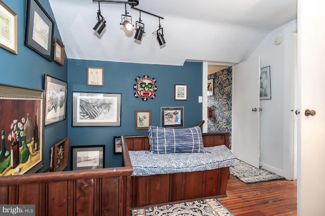 sitting room featuring lofted ceiling and wood-type flooring