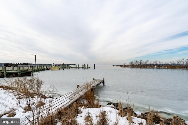 view of dock featuring a water view