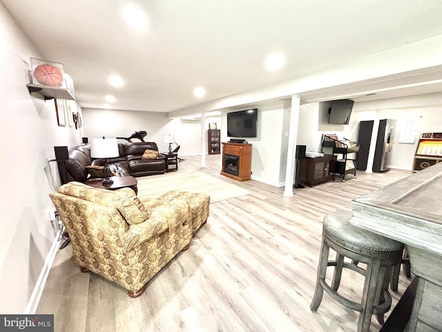 living room featuring light wood-type flooring